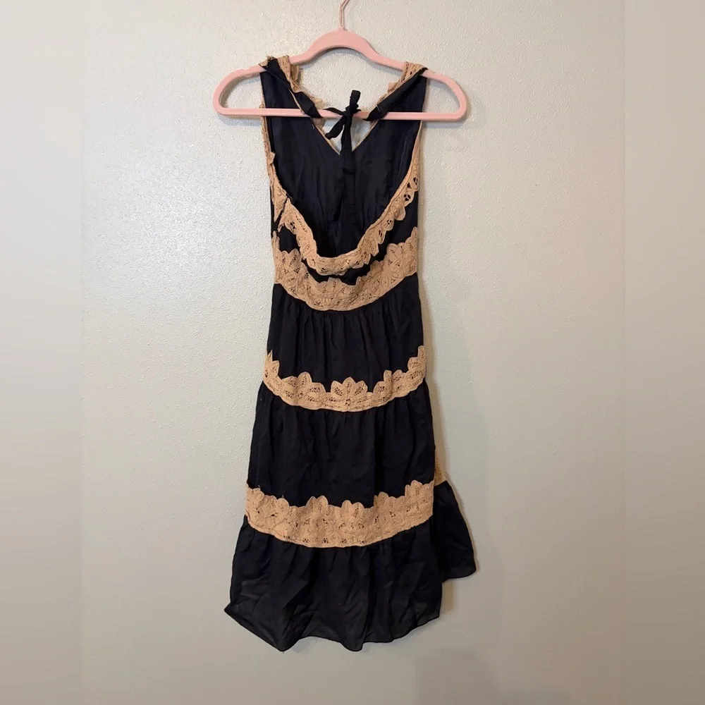 Vintage Y2K 90’s rare BCBG black brown lace halter mini dress cotton silk chic - Picture 3 of 11